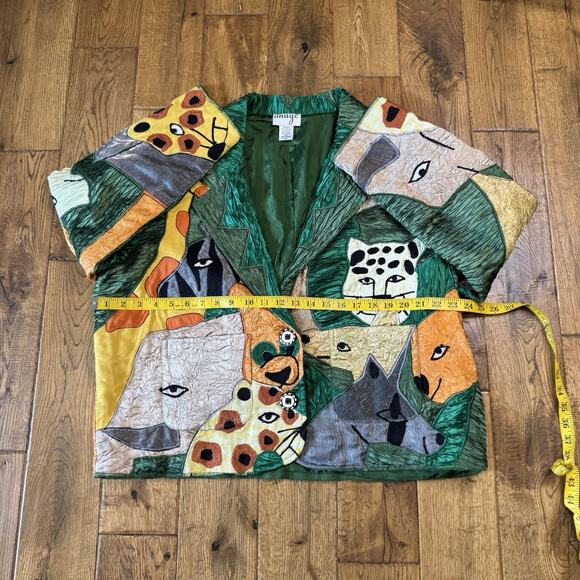 VTG 90s ANAGE Jacket Womens Sz XL Patchwork Jungle Funky Animal Wearable Art - Picture 4 of 5